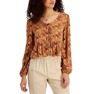 NWT Self Esteem Lace Up Peplum Blouse